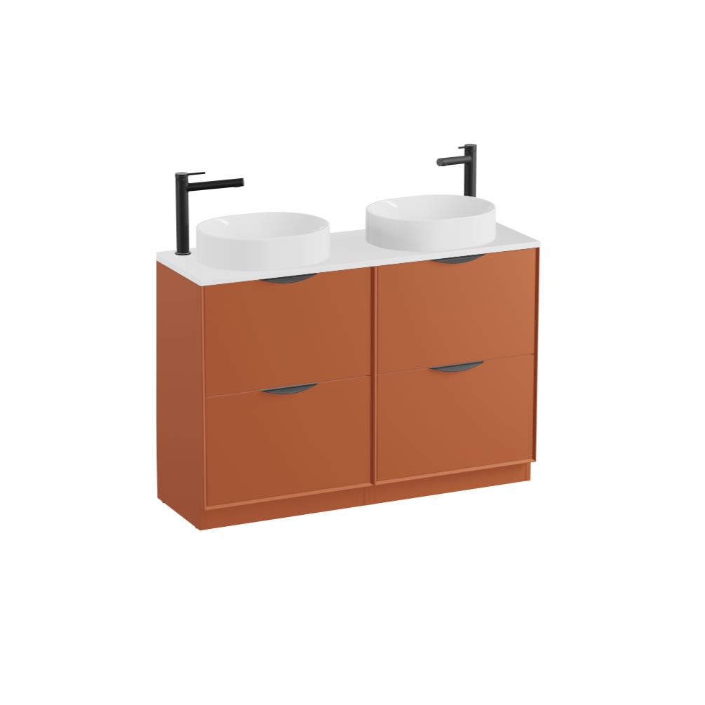 Vado Safari Smooth 1200mm Terracotta Floorstanding Vanity Unit & Gloss White Worktop